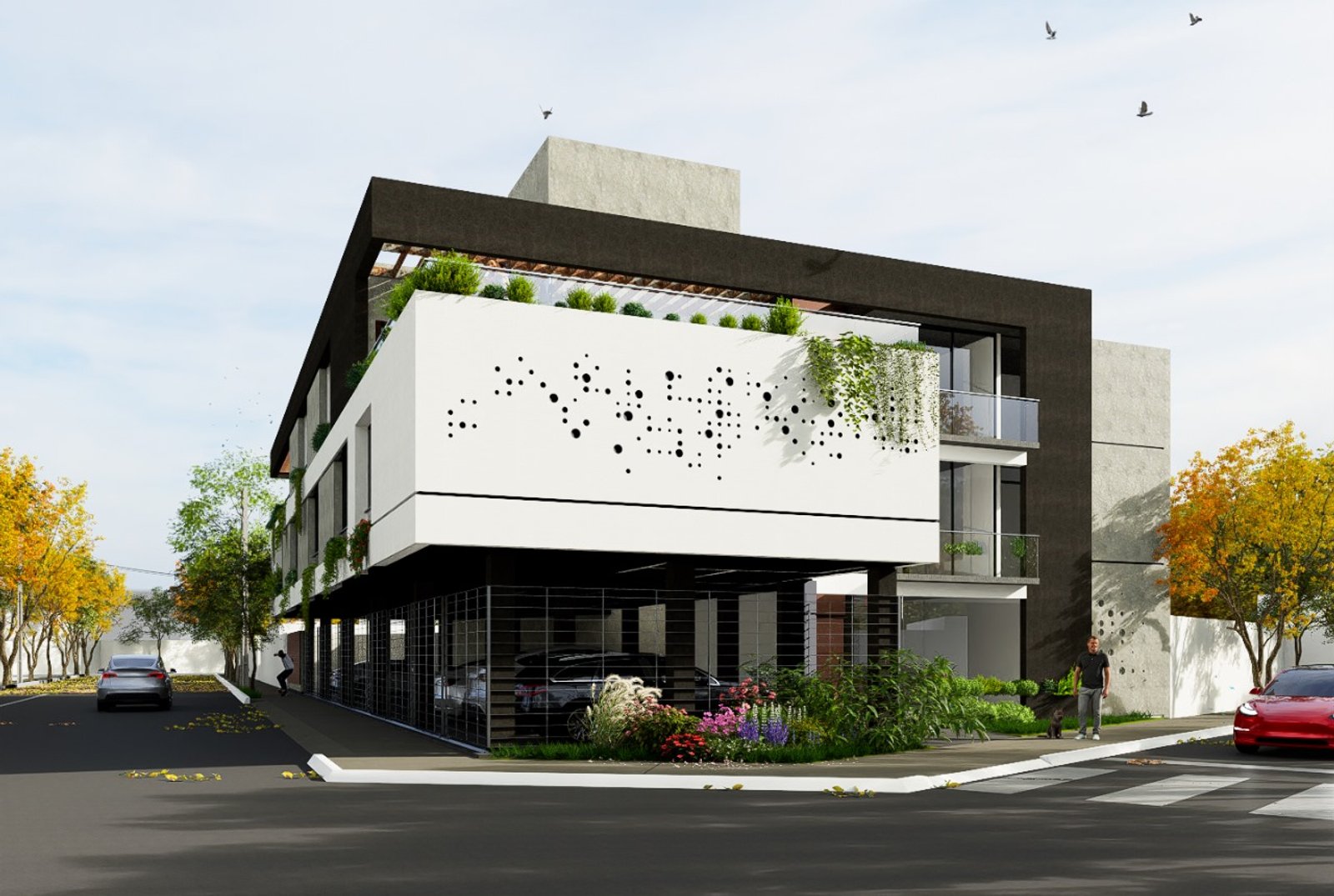 Edificio moderno de múltiples pisos con fachada de hormigón y metal — proyecto CONSORCIO CATAMARCA, por ML ARQUITECTURA / ARQ. MARIANO LEOTTA, en J5400 Concepción